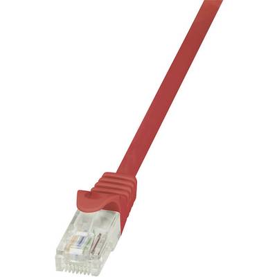 Red Ethernet cable with RJ-45 plug. Primarily used for network connections and internet connectivity.