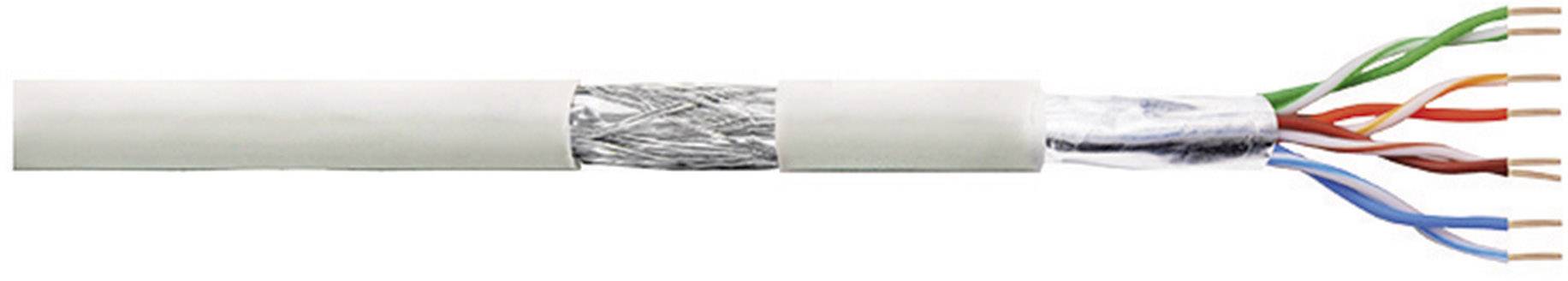 Illustration of a cross-sectioned network cable showing the colour and shielding structure of the internal cable pairs.
