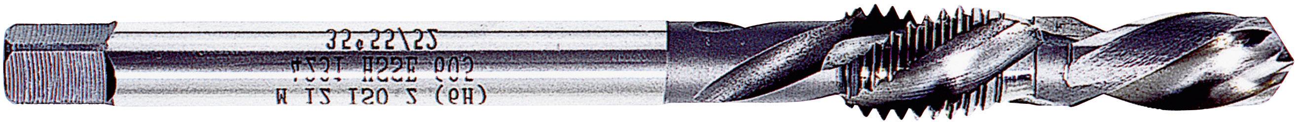 A tap with spiralised edges, used for cutting internal threads in metal surfaces.