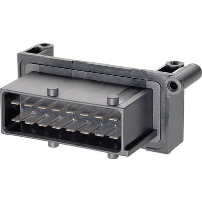 Black, rectangular electrical plug with 16 metal pins, used for industrial or technical connections.