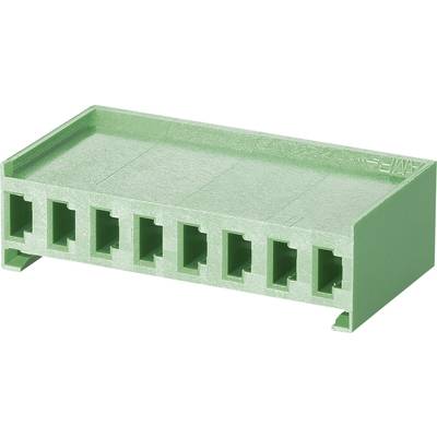 A green, rectangular plastic connector with eight openings, suitable for electrical connections.