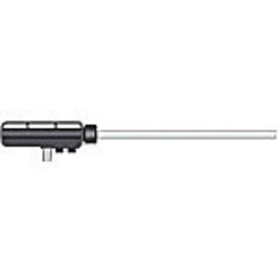 Aerial with a long, narrow rod and cylindrical base, used for wireless signal transmission.