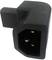 Black IEC-C13 plug adapter in L-shape, suitable for electrical equipment and power supplies, showing male and female connections.