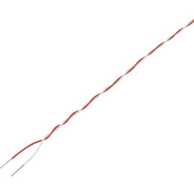 Two intertwined cables, one red and one white, with bare ends, on a white background.