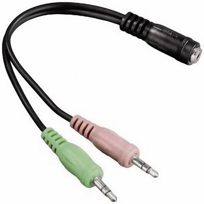 Hama 54572 Jack Audio/phono Cable [2x Jack plug 3.5 mm - 1x Jack socket 3.5 mm] 10.00 cm Black 