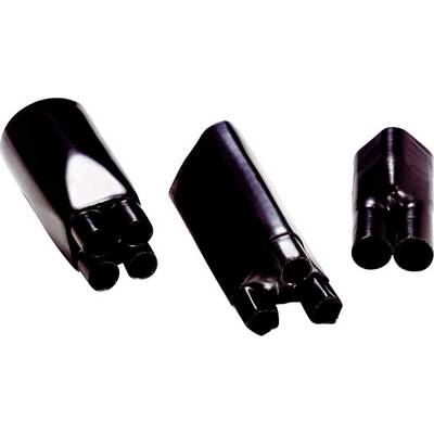 'Three black heat-shrink tubes of different sizes with multiple openings, used for insulating cables.'