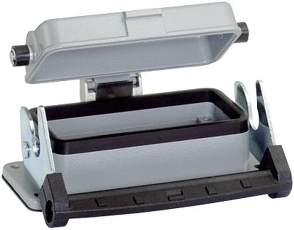 Housing for a heavy-duty metal connector, open, with a black sealing frame, suitable for industrial applications.
