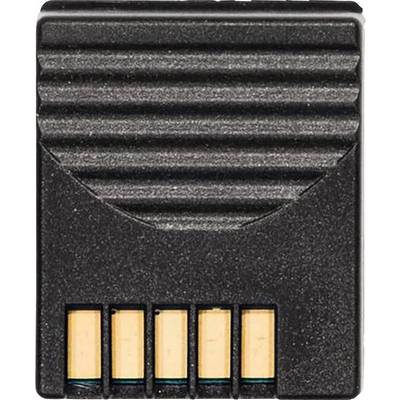 A black memory card with five golden contacts on the underside.