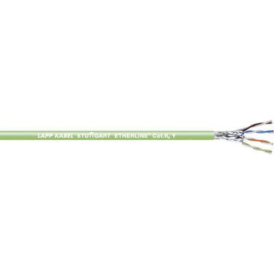A green-sheathed Ethernet cable with the inscription 'LAPP KABEL STUTTGART ETHERLINE® Cat.6A Y'.