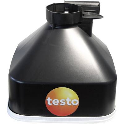 Black funnel with a round logo reading 'testo', likely part of an air flow measurement device.