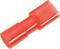 A red, isolated cable connector, cylindrical in shape, is used for securely connecting electrical cables.