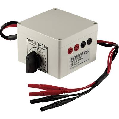 Grey PV test device with multiple cables and connections, used for checking the performance of solar modules.