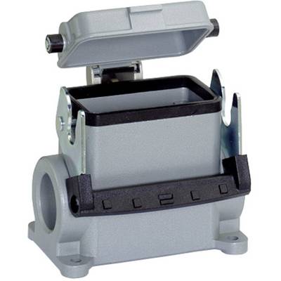 Electrical enclosure with open lid, grey metal construction, suitable for industrial applications.