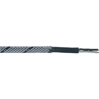A cut cable with black protective sheathing, braided outer screening, and two exposed wire cores inside.