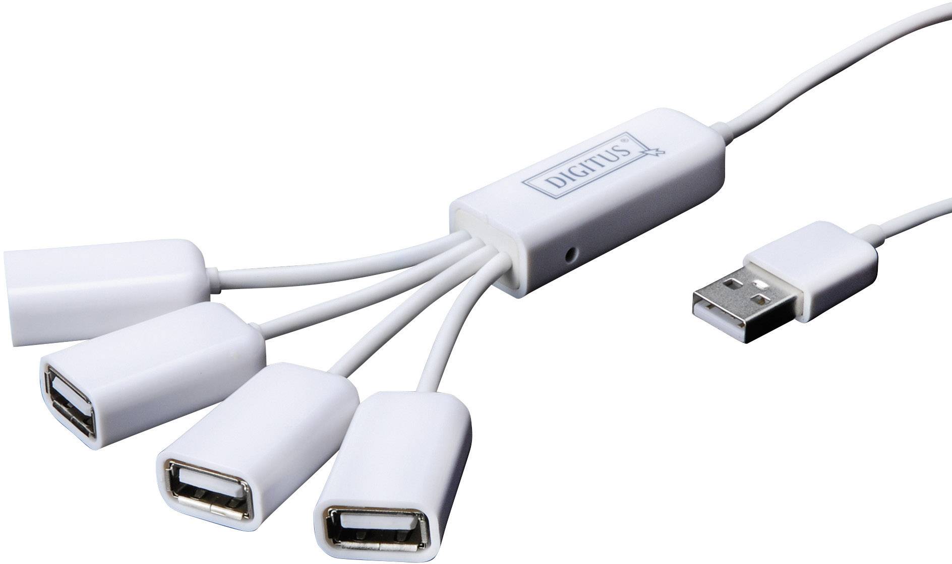 USB hub with four ports; enables connecting multiple devices to a single USB socket. Brand 'DIGITUS'.
