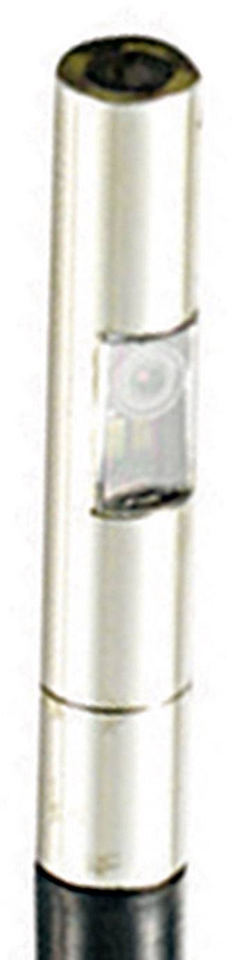 A high-gloss, tubular object with a transparent section revealing fine mechanical details within.