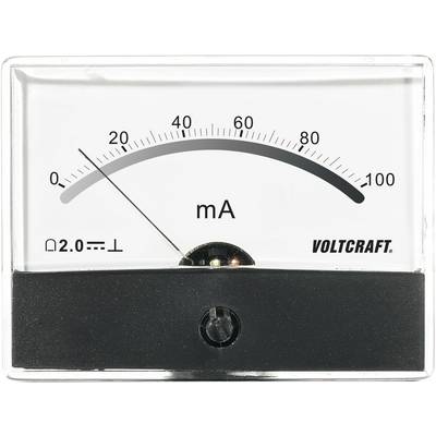 Analogue ammeter indicates 20 mA; scale from 0 to 100 mA. Brand: VOLTCRAFT.