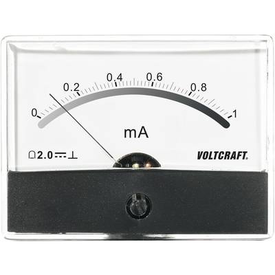 Analogue ammeter indicates a current of 0.1 mA. Scale ranges from 0 to 1 mA. Brand: Voltcraft.