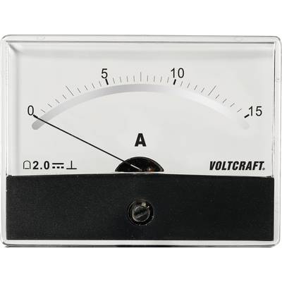 Analogue ammeter shows current of approximately 0.3 A. Scale from 0 to 15 amperes. Brand: VOLTCRAFT.