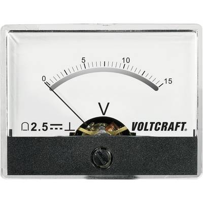 Analogue voltmeter indicates approximately 2.4 volts; scale from 0 to 15 volts; brand 'Voltcraft'.