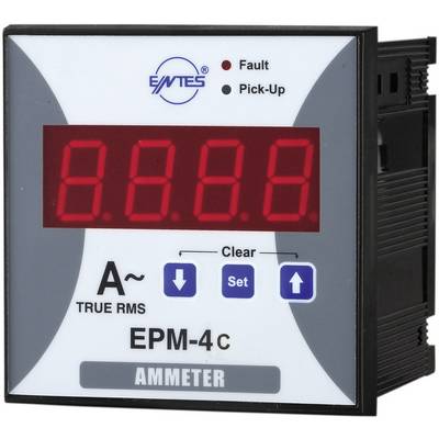 A digital ammeter with a red LED display shows '8.8.8.'. It has buttons for 'Clear' and 'Set', along with indicators for 'Fault' and 'Pick-Up'.