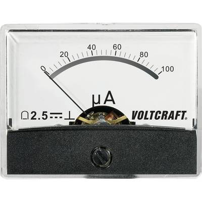 Analogue microammeter shows approximately 22 µA on a scale from 0 to 100. Brand 'Voltcraft'.