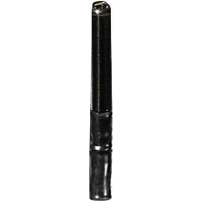 Black microphone, held vertically, against a white background.