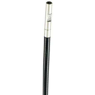 Black walking stick with a silver handle and an integrated glass window at the tip.