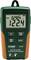 'Extech DL160 Dual Input True RMS AC Voltage Current Datalogger'. Green-encased digital device, showing '122.4 V'.