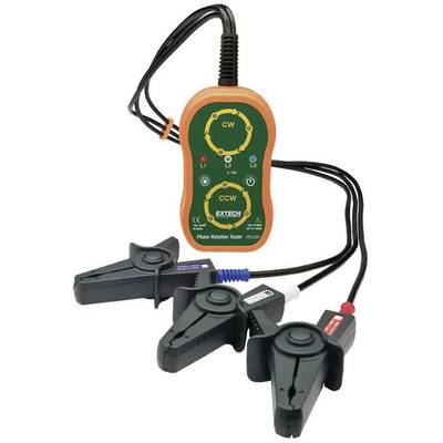 Phase rotation tester with three terminals in black, red, and blue for measuring the phase sequence of electrical systems.
