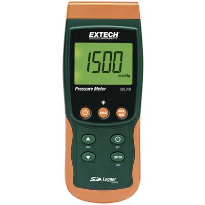 A digital pressure gauge displays '1500 mmHg' on the screen. The device has buttons for 'Hold', 'Max/Min', 'Set', and 'Log'.