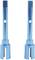 Two blue metal tools with vertical shaft and a hole in the centre, used for specific technical applications.