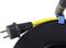 A black cable reel with a yellow cable and black plug, partially uncoiled. Used for power supply.