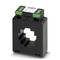 'Current transformer in a square design, black housing with green markings at the upper corners, suitable for industrial applications.'