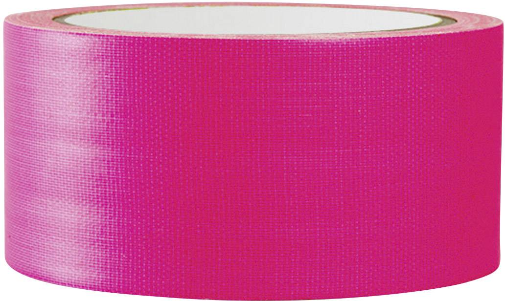 A roll of pink adhesive tape lying on a white surface.