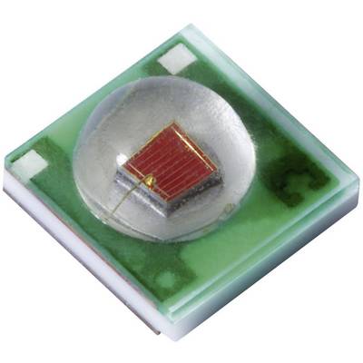 Small, square, green sensor with a transparent dome and red internal components, developed for electronic measurement.