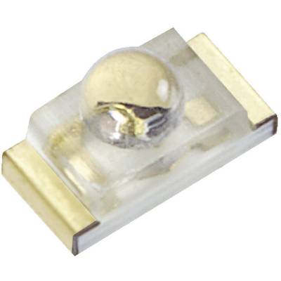 An SMD LED with a transparent housing and a small, dome-shaped lens on a metal base, suitable for electronic circuit boards.