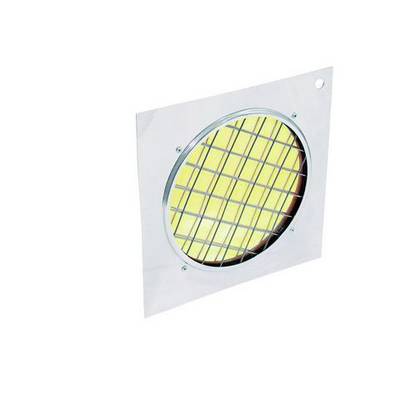 A square metal grid with a yellow circular lens in the centre, mounted on a flat plate.