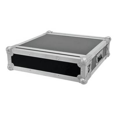 A black transport case with silver edges and metal corners. It is flat and robustly constructed, suitable for secure storage.