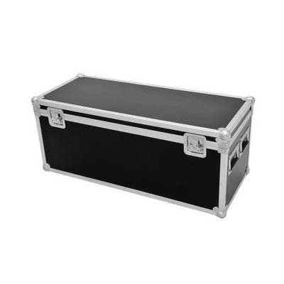A large, black transport case with silver metal corners and handles, suitable for securely transporting devices or equipment.