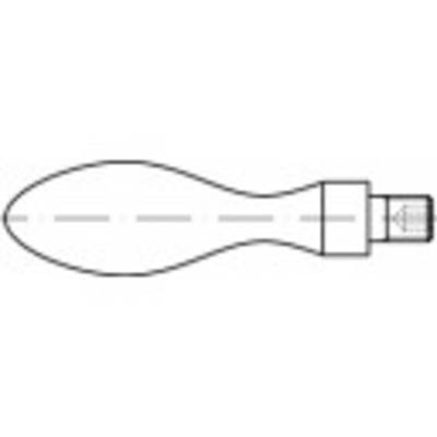 'Technical drawing of a bottle opener with an oval handle and serrated metal end.'