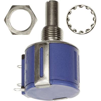 Blue rotary knob with fixing nut and toothed ring, likely for electronic devices. No additional decorative elements.