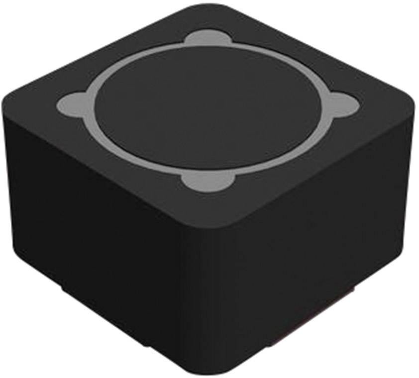 A black, square cube with rounded corners and a circular pattern on the top surface.