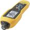 A portable, yellow infrared thermometer with a display and multiple control buttons. It measures temperatures non-contact.