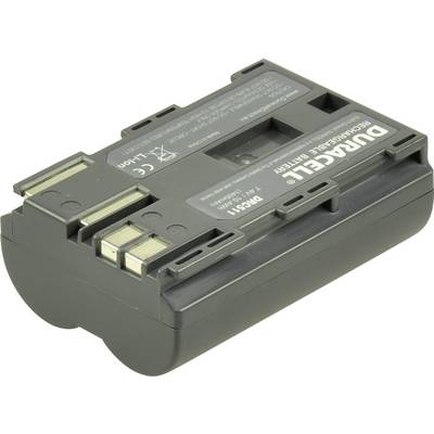 A black battery with connection contacts and 'Duracell' printed on it. Suitable for electronic devices.