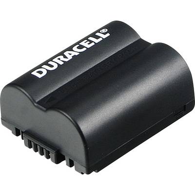 Black Duracell battery pack, shaped for cameras or electronic devices, with brand name visible on top, isolated on white background.