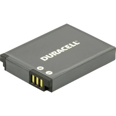 A rectangular, black battery with a 'DURACELL' logo, showing plus and minus symbols on the contacts on the front side.