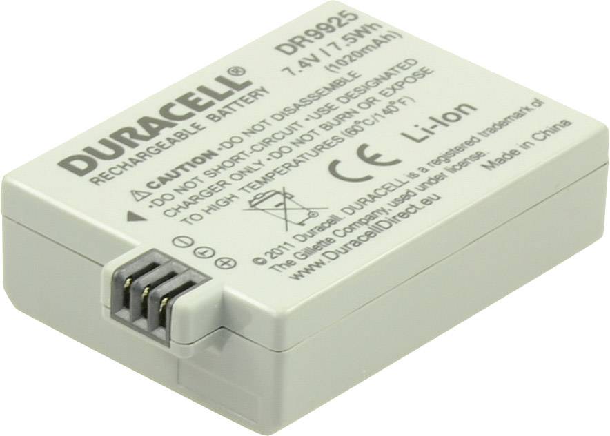 Rechargeable Lithium-Ion battery, Duracell brand, Model DR9925, Voltage 7.4V, Power 11.1Wh.