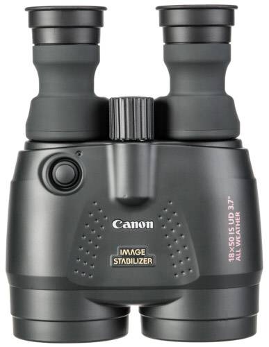 Branded binoculars with image stabilisation, Model '18x50 IS'. Suitable for all weather conditions.