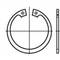 Technical drawing of a circlip, showing top view and side view, for use in mechanical engineering applications.